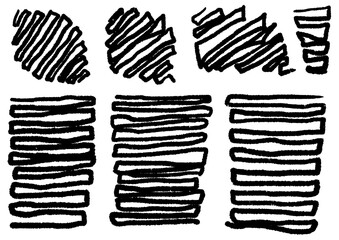 Creative collection of hand-drawn ink doodles, featuring rough zig-zag lines and organic marker scribble textures