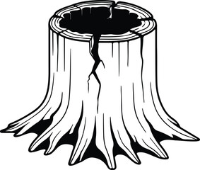 Vector Tree stump cracked detailed wood graphic silhouette Illustrator