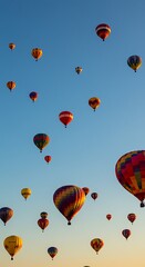 Obraz premium Vibrant hot air balloons ascend into a clear blue sky, creating a breathtaking spectacle of color and adventure.