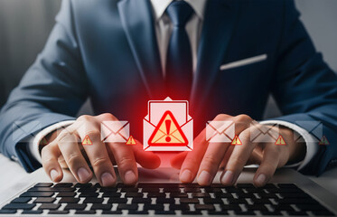 Email Security Alert in Digital Business Workflow, Smartphone and laptop show phishing warning in professional setting