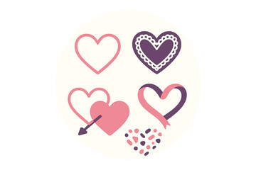 Collection of stylized heart shapes and romantic symbols for love, Valentine's Day, and wedding designs