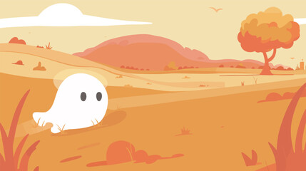 Cute ghost peeking around and checking the area illustration