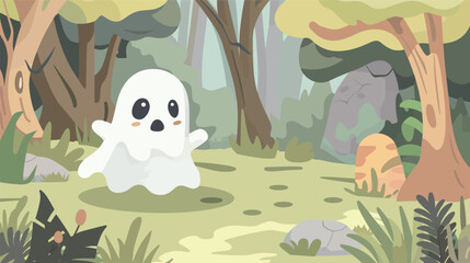 Cute ghost peeking around and checking the area illustration
