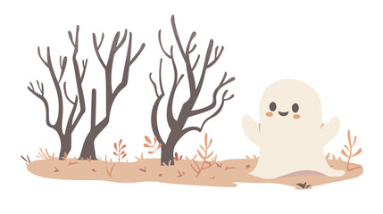 Cute ghost peeking around and checking the area illustration