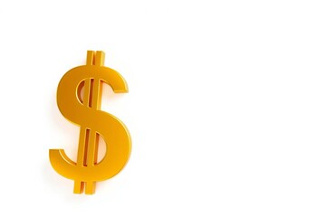 Golden dollar sign on pristine white background, bright, design