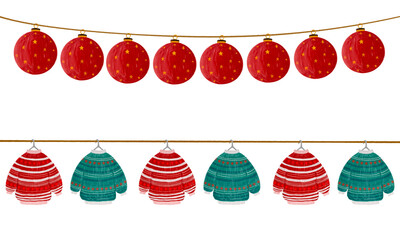 Christmas hanging ornaments and striped sweaters decoration set on string
