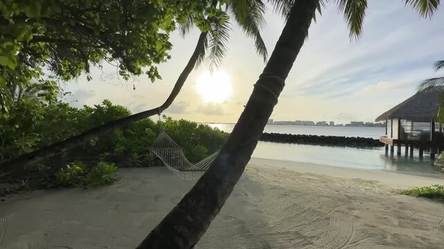 Tropical Beach Sunset with Hammock