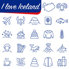 Icons of Iceland's nature, culture, and travel. Symbols of Iceland.