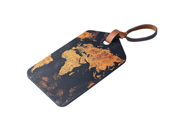 Luggage tag with world map design isolated on a transparent background