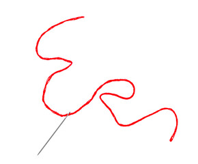 Sewing needle with red thread isolated on white