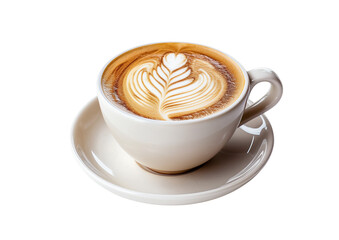 Steaming coffee cup with latte art isolated on a transparent background