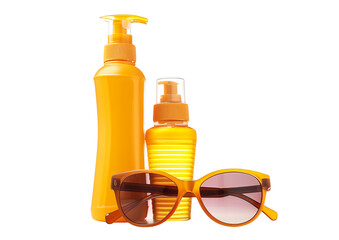 Sunscreen bottle and sunglasses set isolated on a transparent background