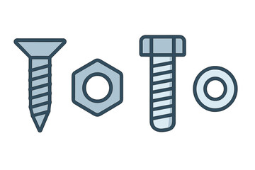 Screw nut bolt and washer hardware components for construction and repair projects