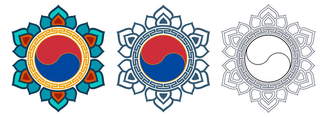 Korean national flag traditional pattern illustration design, Taegeukgi, medals, various decorative designs, 한국국기, 태극기, 일러스트