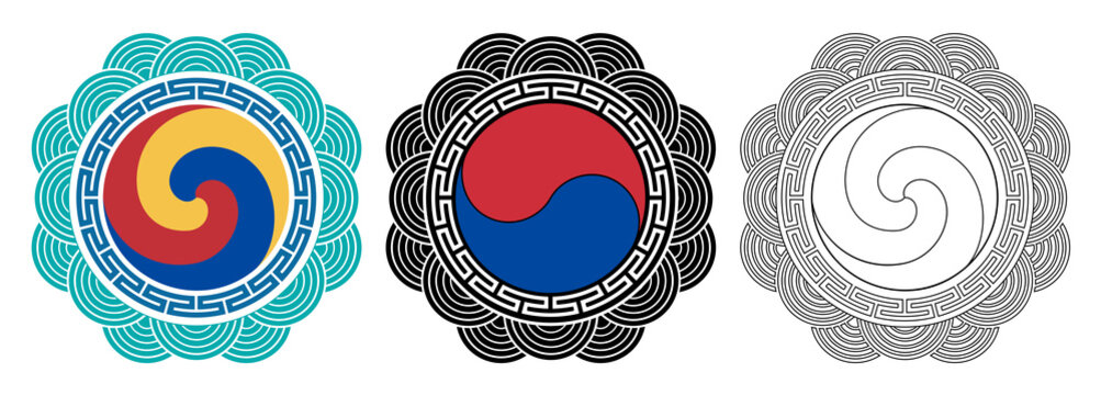 Korean national flag traditional pattern illustration design, Taegeukgi, medals, various decorative designs, 한국국기, 태극기, 일러스트
