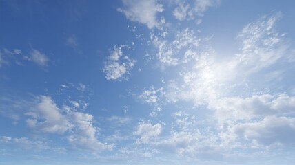 Fototapeta premium Bright sunlit sky with scattered clouds. AI generated