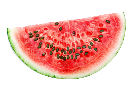 Watermelon slice with seeds flat cut isolated on a transparent background