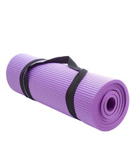 Yoga mat rolled up with strap isolated on a transparent background