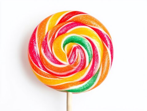 Delicious lobok candy lollipop isolated on pure white background emphasizing its eye-catching design