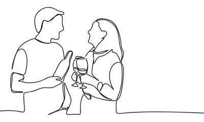 Couple Enjoying Wine Minimalist Line Art