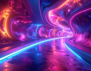 Neon tunnel with swirling galaxy-like walls