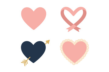 Collection of stylized heart shapes for love and romance, including ribbon, arrow, and decorative designs