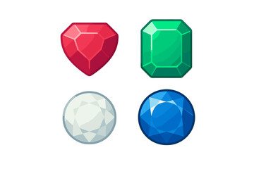 Collection of precious faceted gemstones in various shapes and vibrant colors including red, green, blue, and white