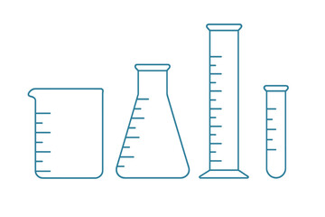 Essential scientific laboratory glassware collection with beaker, flask, graduated cylinder, and test tube for chemistry