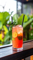 Refreshing Pink Cocktail with Lime and Mint.