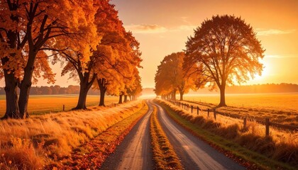 Golden autumn road