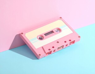 Fototapeta premium Pink Retro Cassette Tape on Pastel Background.