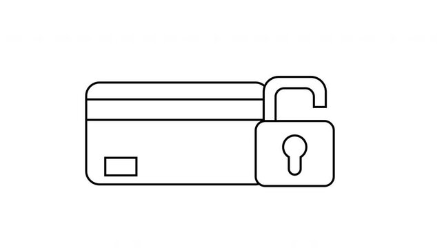 sketch of an open padlock icon and an ATM card icon