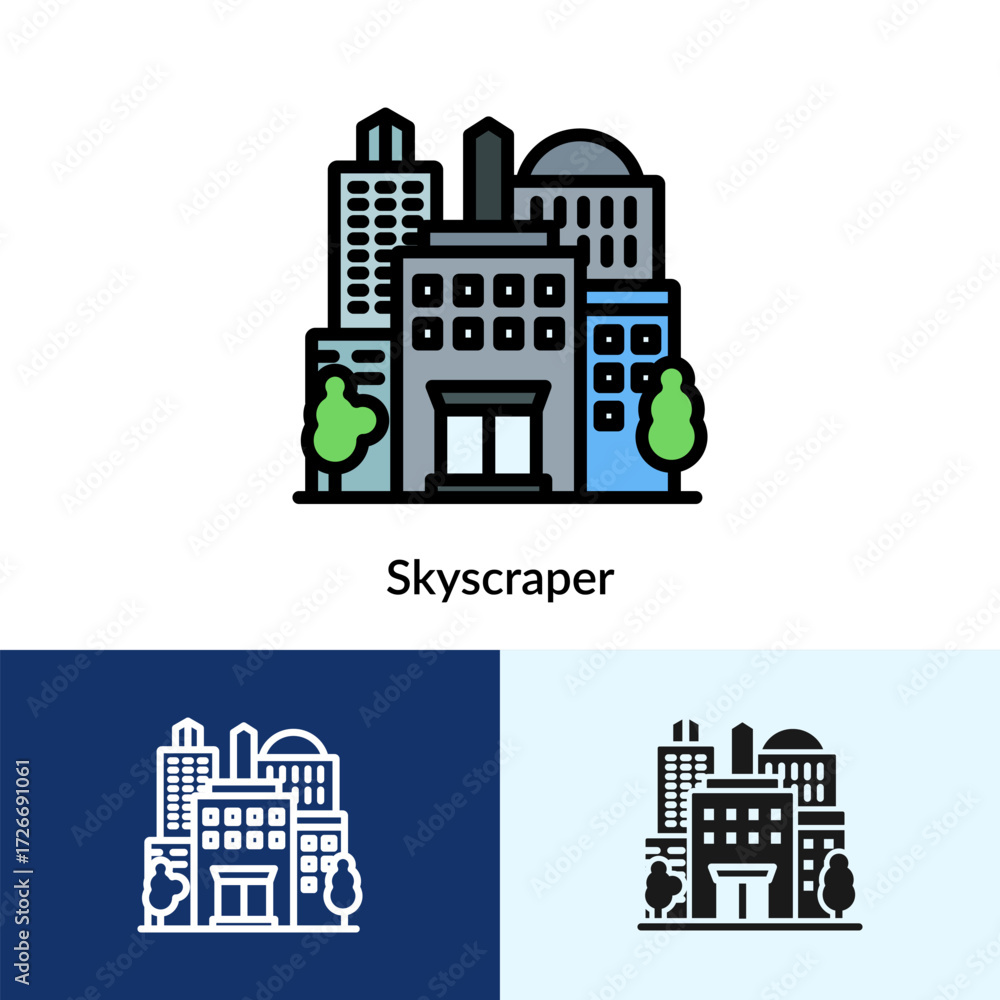 Poster skyscraper icon collection with multi styles