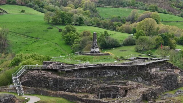 Aerial view of Amaiur village and its historic ruined castle at Nafarroa, Basque Country.