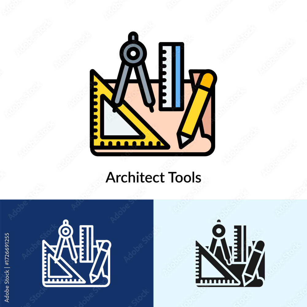 Poster architect tools icon collection with multi styles
