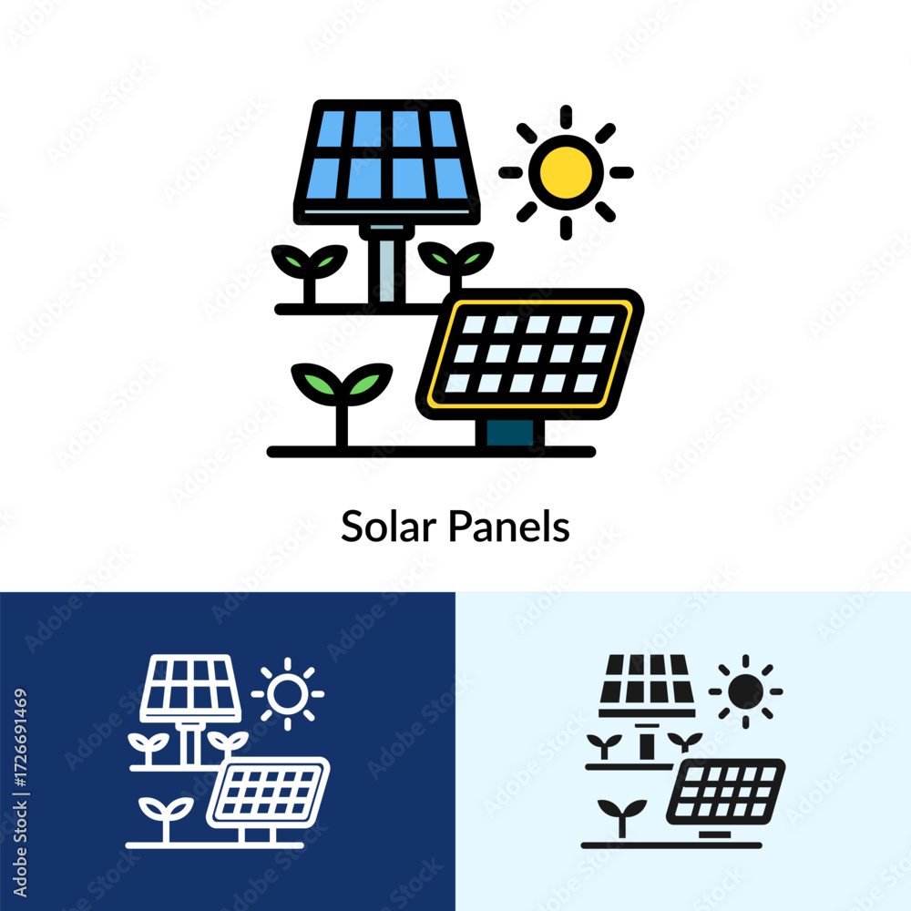 Poster solar panels icon collection with multi styles