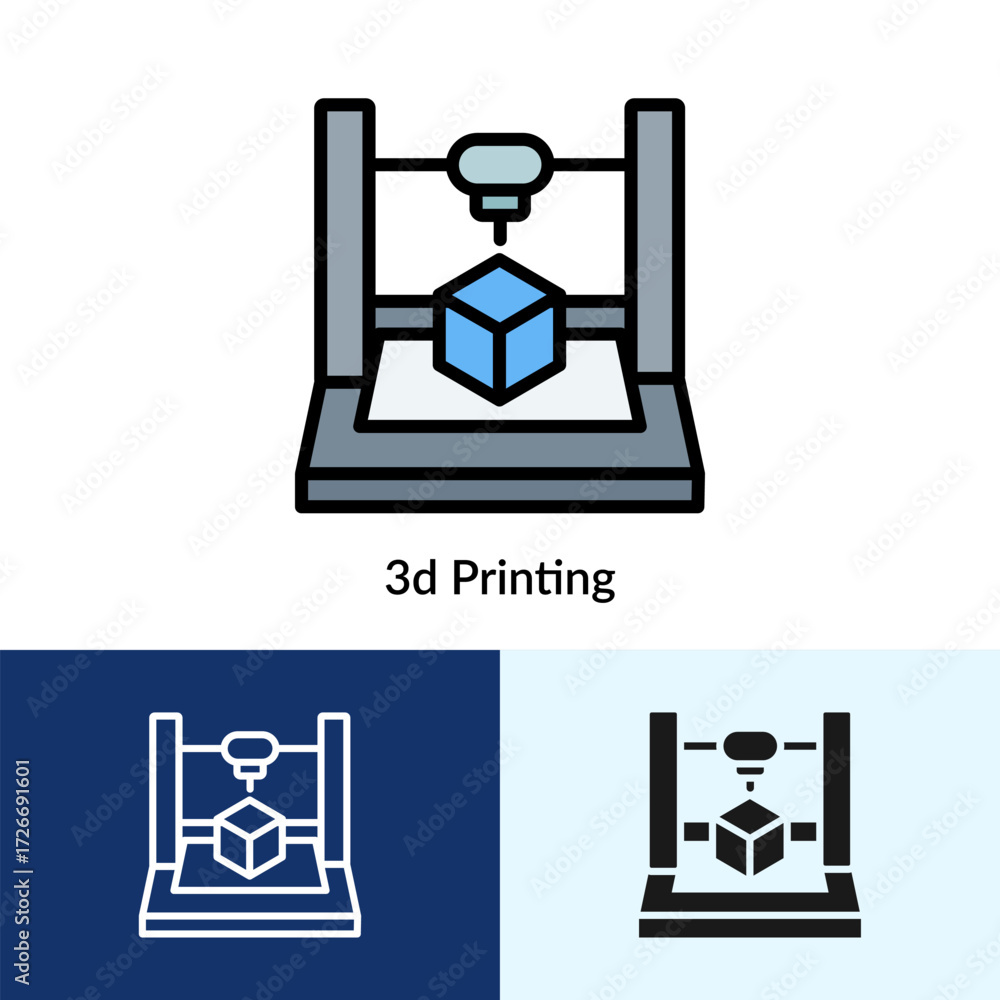 Poster 3d printing in architecture icon collection with multi styles