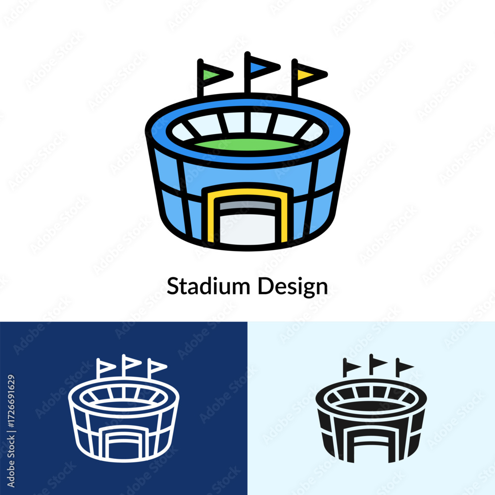 Poster stadium design icon collection with multi styles