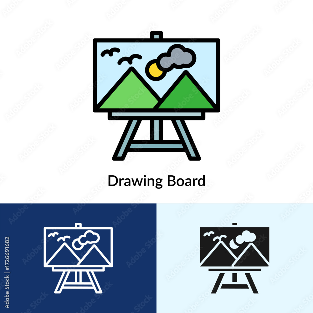 Poster drawing board icon collection with multi styles