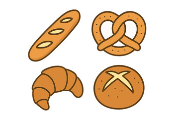 Delicious assortment of freshly baked bread, pretzel, croissant, and round loaf, perfect for breakfast or snack time