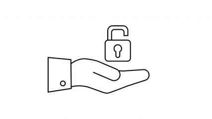 sketch of an open padlock icon and a hand icon