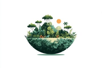Small lush planet surrounded by greenery under a bright sun