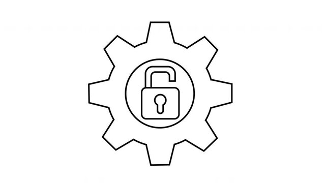 sketch of an open padlock icon and a gear icon