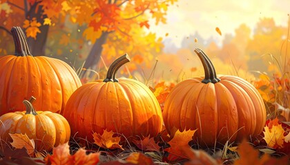 Naklejka premium Pumpkins in an autumnal landscape