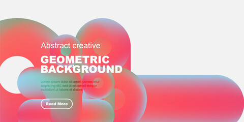 Fototapeta premium Abstract geometric shapes, vibrant colors, modern design. Text overlay present, button visible. Clean, minimalist aesthetic.