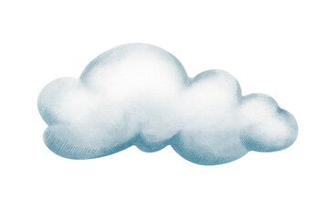Whimsical gray-blue rain cloud,painted with soft watercolor washes and cheerful colored pencil details.For childrens books,weather-themed projects and playful nursery decor