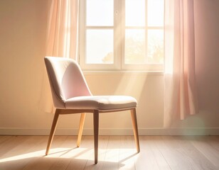 A cozy chair bathed in sunlight near a window with soft curtains.