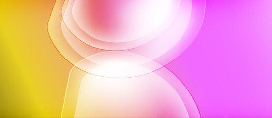 Abstract background features flowing curves, vibrant yellow, pink hues. Soft gradients create luminous effect. Modern design element.
