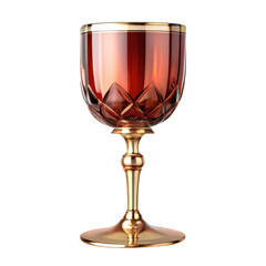 Elegant red wine glass with golden trim isolated on transparent background