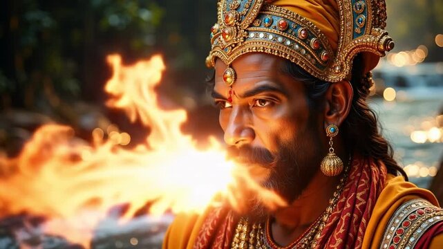 Mystic Lord Yama: Dynamic 4K Vision of Hindu Deity on River of Light for Spiritual Journeys and Divine Inspiration, a powerful and vibrant visual.